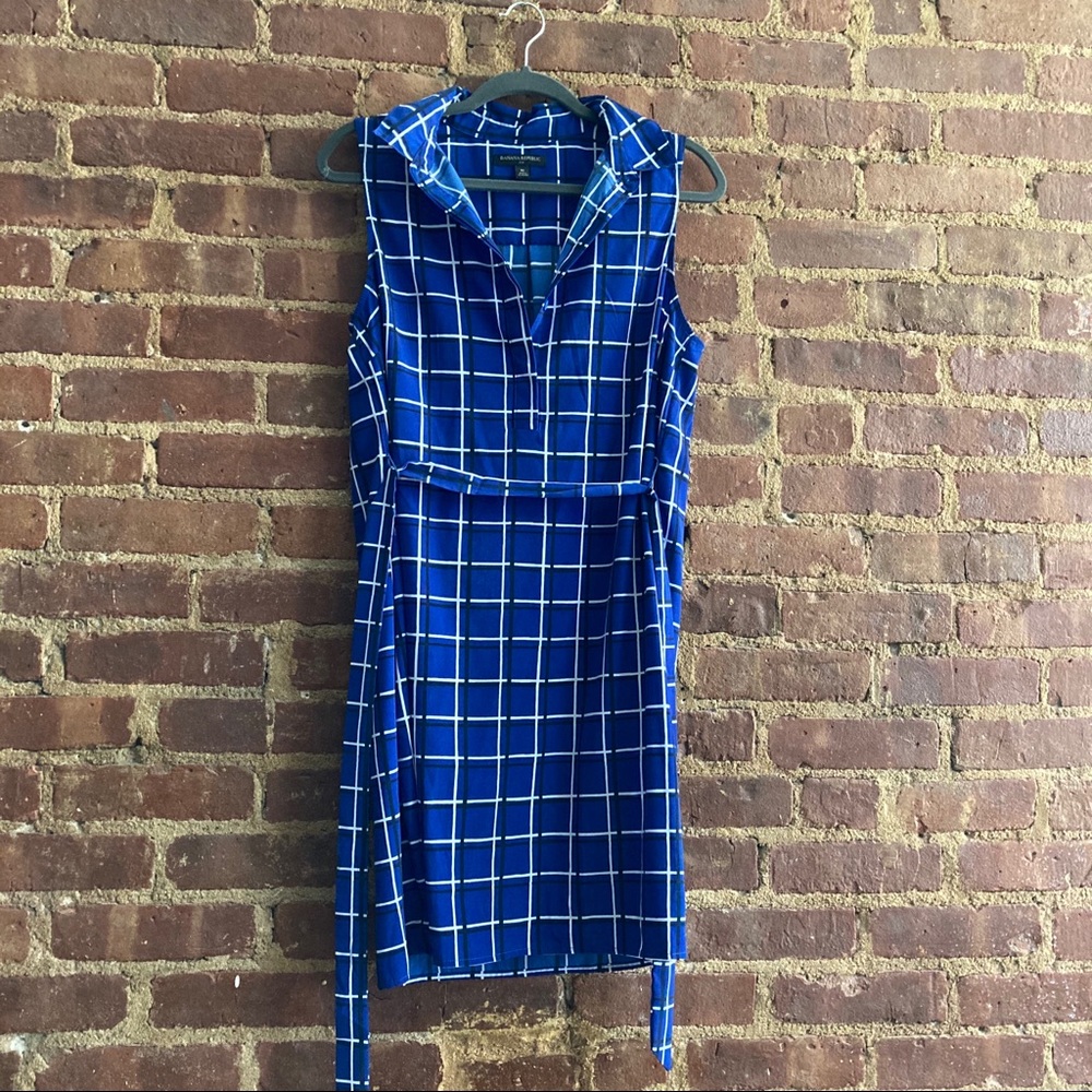 Belted blue plaid work dress BR outlet- 10